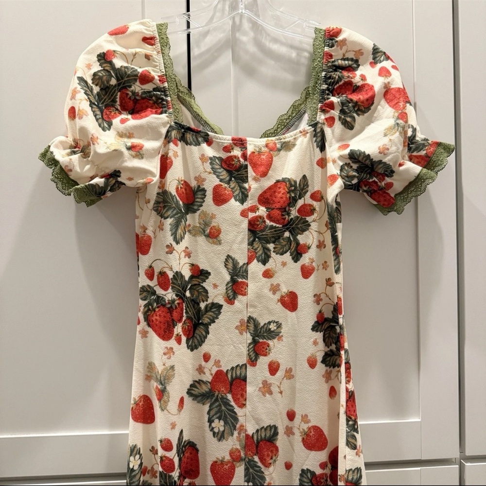 Cider Strawberry Floral Lace Trim Bow Midi Dress Fairy Cottagecore Coquette NEW! - Picture 14 of 16